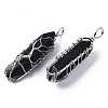 Natural Dyed & Heated Black Agate Big Wire Wrapped Pointed Pendants G-T133-P02A-2