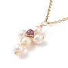 Natural Gemstone & Pearl Braided Cross Pendant Necklace NJEW-JN03920-6