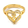 Heart with Letter Rack Plating Brass Micro Pave Clear Cubic Zirconia Adjustable Rings for Women RJEW-I105-01G-X-2