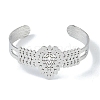 Non-Tarnish 304 Stainless Steel Hollow Leaf Open Cuff Bangles for Women BJEW-U002-07P-2