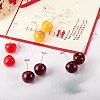 4Pair 4 Colors Lifelike Cherry Dangle Stud Earrings EJEW-SZ0001-54-4