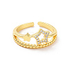 Clear Cubic Zirconia Hollow Out Star Open Cuff Ring RJEW-H127-33G-2