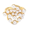 Rack Plating Flower Brass ABS Imitation Pearl Open Cuff Rings for Women RJEW-S242-08G-2