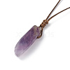 Natural Amethyst Nugget Pendant Necklace with Waxed Cord for Women NJEW-F306-01B-3