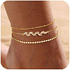 Brass Crystal Rhinestone Leaf Link 3 Layer Anklets for Women FS-WG032DF-08-1
