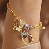 4Pcs 2 Colors Brass Pave Clear Cubic Zirconia European Safety Chains with Charms KK-CJ0003-86-7