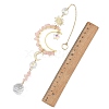 Natural Rose Quartz & Star Glass Beaded Suncatcher with Brass Sun Moon Charm HJEW-JM05016-03-3