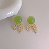 Round Imitation Green Agate Leaf Earrings Studs YF2402-1