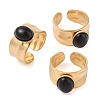 Oval Natural Black Agate Finger Rings RJEW-Z057-12G-05-4