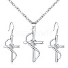 Cross Alloy Crystal Rhinestone Pendant Necklace & Dangle Earrings Sets for Women WG08149-03-3