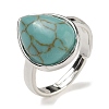 Synthetic Turquoise Teardrop Adjustable Rings RJEW-K371-08S-16-2