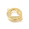 Rack Plating Brass Clear Cubic Zirconia Flat Round with Hollow Heart Connector Charms KK-L225-036G-2