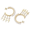 2 Pairs 2 Colors Cross Shell Pearl Dangle Stud Earrings EJEW-JE06185-5