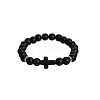 Natural Dyed & Heated Black Agate & Black Stone Cross Beaded Stretch Bracelets AL9928-1-1