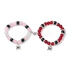 2Pcs 10mm Round Crackle Glass & Red Glass & Pink Glass & Black Glass Beaded Stretch Bracelet Sets for Lover BJEW-JB10325-03-1