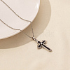 Stainless Steel Black Enamel Cross Pendant Cable Chain Necklaces PW-WG88783-01-1