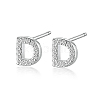 Rhodium Plated 925 Sterling Silver Initial Letter Stud Earrings HI8885-04-1