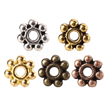 150Pcs 5 Colors Tibetan Style Alloy Daisy Spacer Beads TIBEB-YW0001-04