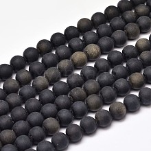 Frosted Natural Golden Sheen Obsidian Round Bead Strands G-F266-04-8mm