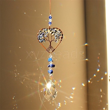 Natural Lapis Lazuli Chip Wrapped Heart with Tree of Life Hanging Ornaments PW-WG90532-09