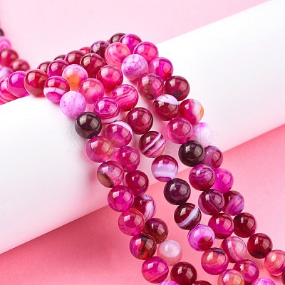 Natural Striped Agate/Banded Agate Bead Strands X-G-K166-13-8mm-03-1
