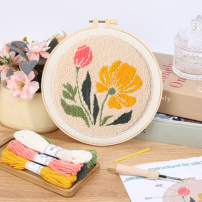Flower Pattern Punch Embroidery Starter Kits DIY-WH20007-743B-1