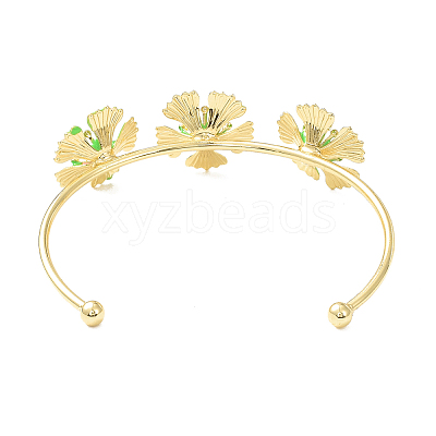 Alloy Flower with Imitation Pearl Beaded Open Cuff Bangle for Women BJEW-D054-02G-02-1