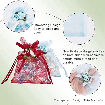 40Pcs 4 Colors 3D Flower Organza Drawstring Bags OP-BBC0001-06C-1