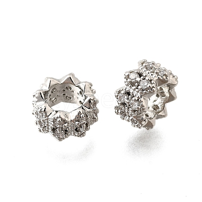 Wave Rondelle Brass Micro Pave Cubic Zirconia European Beads KK-K300-07A-P-1