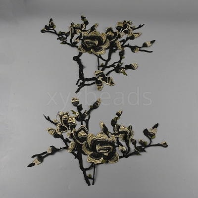 Flower & Branch Pattern Polyester Fabrics Computerized Embroidery Cloth Sew on Appliques PATC-WH0009-05C-1