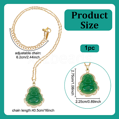 1Pc Crystal Rhinestone & Green Glass Maitreya Pendant Necklaces NJEW-UN0001-61-1