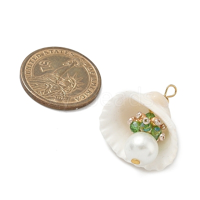 Natural Shell & Round Glass Pendants PALLOY-MZ00912-06-1