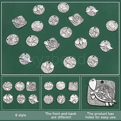 36Pcs 6 Style Zinc Alloy Pendants FIND-PH0007-57-1