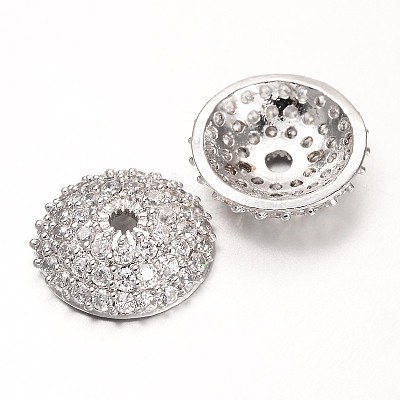 Apetalous Half Round/Dome Brass Micro Pave Cubic Zirconia Bead Caps ZIRC-D063-P-1