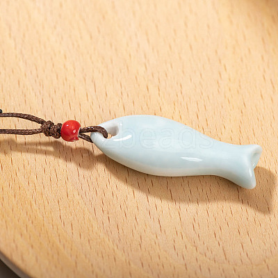 Fish Porcelain Whistle Pendant Necklaces with Adjustable Wax Cord FS-WG46CDC-07-1