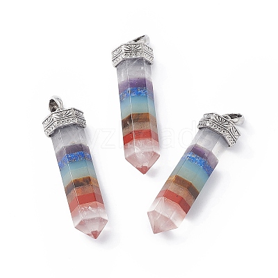 7 Chakra Mixed Gemstone Pointed Big Pendants G-P491-10AS-1