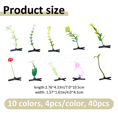 40Pcs 10 Styles Plastic Plant & Iron Alligator Hair Clips PHAR-FH0001-09-1