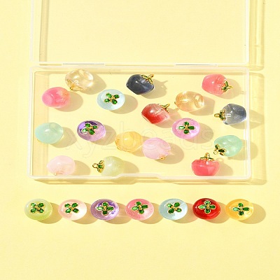 24Pcs 12 Colors Transparent Glass Apple Pendants DGLA-FS0001-15-1