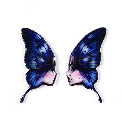 Epoxy Resin Butterfly Wings with Lady Face Cabochons RESI-N045-05C-1
