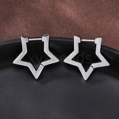 Non-Tarnish 304 Stainless Steel Star Huggie Hoop Earrings X-STAS-H156-05P-1