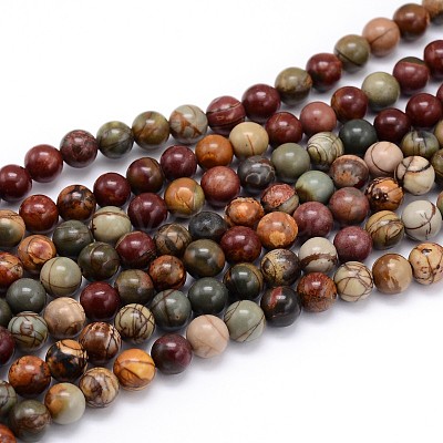 Natural Polychrome Jasper/Picasso Stone/Picasso Jasper Round Bead Strands X-G-J303-16-6mm-1