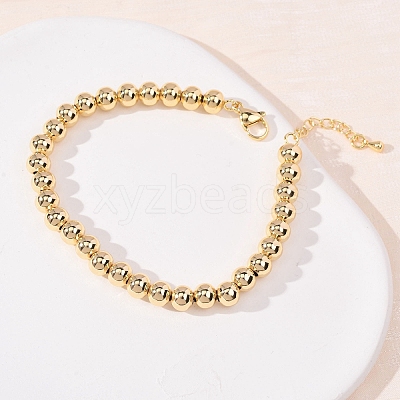 Round Brass Beaded Bracelets for Women BJEW-H640-04A-G-1