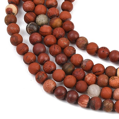 Frosted Natural Red Jasper Beads Strands G-C270-M01-4mm-1