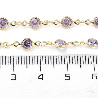 Handmade Lilac Glass Flat Round Link Chains KK-F871-57G-1