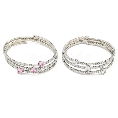 Rack Plating Brass Pave Clear Cubic Zirconia Open Cuff Wrap Bangles BJEW-B110-01P-1