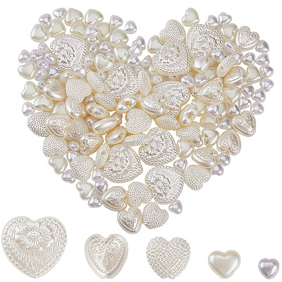 300Pcs 5 Styles ABS Plastic Imitation Pearl Beads KY-SP0001-23-1