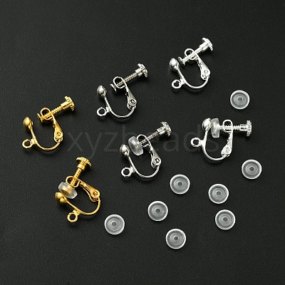 12Pcs 3 ColorS Brass Screw On Clip-on Earring Findings KK-FS0001-32-1