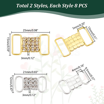16Pcs 2 Colors Alloy Crystal Rhinestone Connector Charms KK-WR0001-07-1