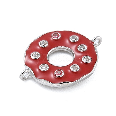 Rack Plating Brass Clear Cubic Zirconia Donut Connector Charms KK-A234-030P-02-1