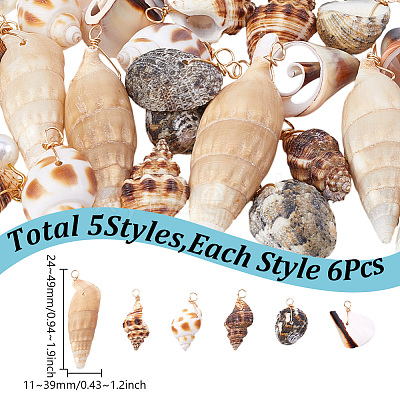 30Pcs 5 Styles Natural Mixed Shell Pendants PALLOY-GO00046-1